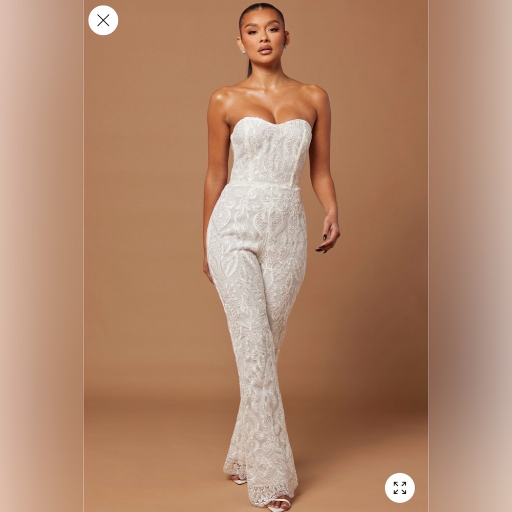 Sequin Embroidered White Jumpsuit
